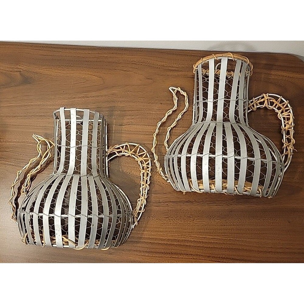2 Kitchen Farmhouse Wall Decor Coffee Tea Pot ChickenWire Metal Wood Countrycore